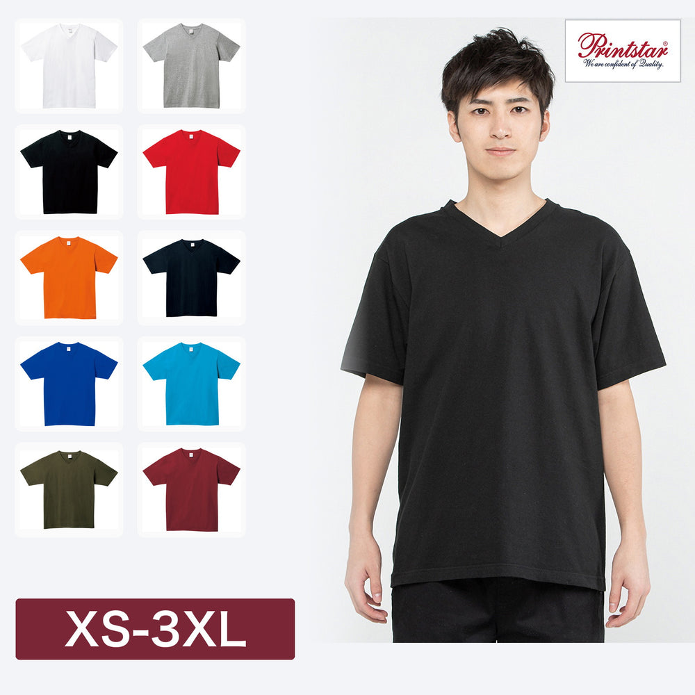 00108-VCT ヘビーウェイトVネックTシャツ ブラック着用モデルとカラー展開10色