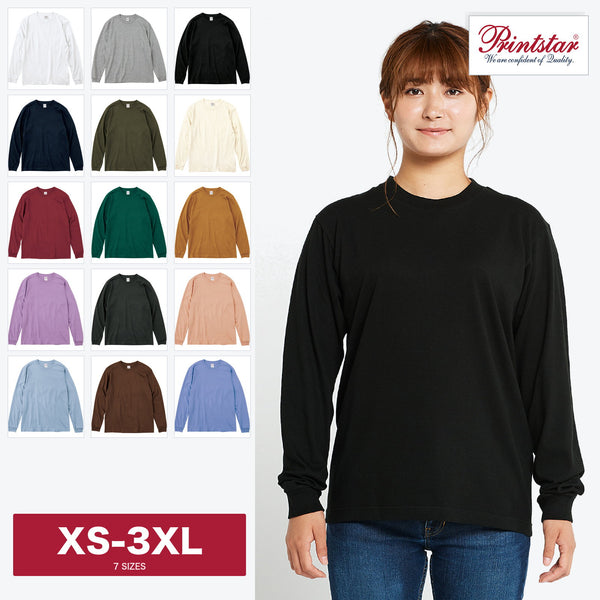 00110-CLL 5.6オンス ヘビーウェイト長袖Tシャツの全15色カラー展開とブラック着用イメージ