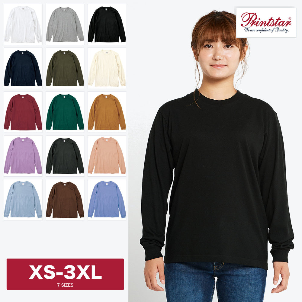 00110-CLL 5.6オンス ヘビーウェイト長袖Tシャツの全15色カラー展開とブラック着用イメージ