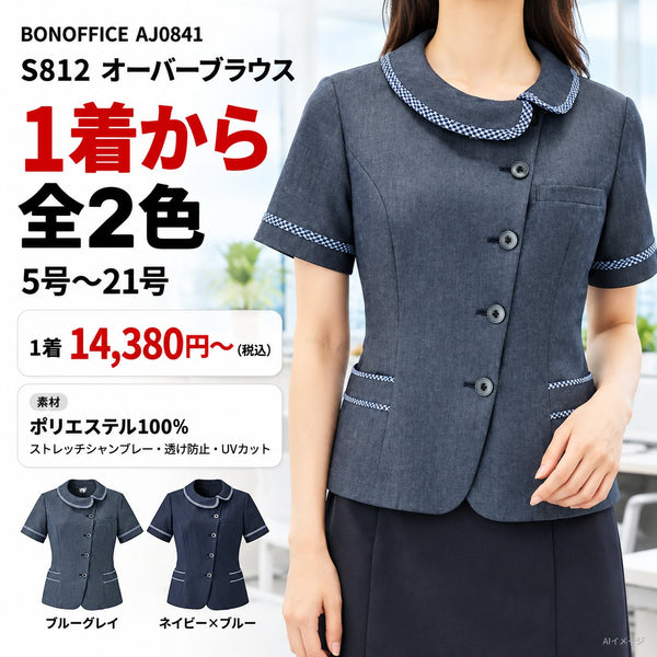 BONOFFICE S812 オーバーブラウス｜AJ0841・AJ0842 1枚目 着用写真と価格・色数
